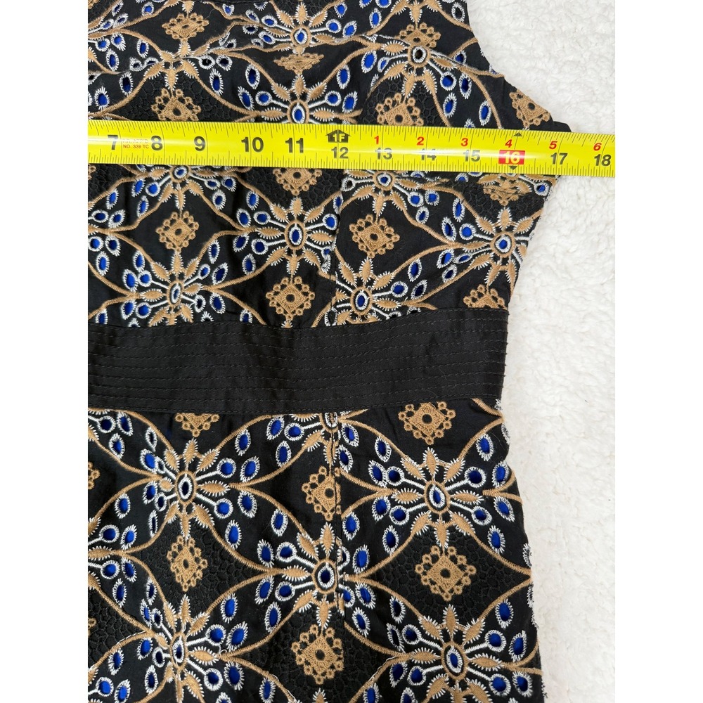 Anthropologie HD in Paris sz 4 Cutwork Column Geo Dress Black Gold Blue Lace - Picture 4 of 12